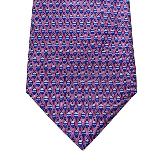 Brooks Brothers Makers Tie Men's Necktie Silk Spinning Tops Pink Bue White Long - Picture 3 of 6
